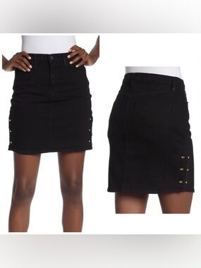 Hudson 28 Black Grunge Edgy Gold Pierced Lulu Jupe High Waisted Mini Skirt NWT
